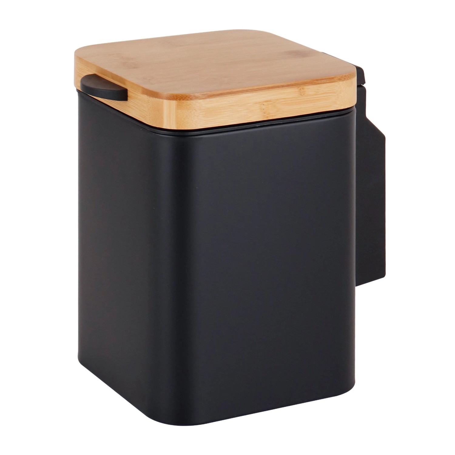 Relaxdays Kosmetikeimer Edelstahl Bambus Schwarz Wandmontage Softclose 24,5 cm x 16 cm x 22,5 cm 3,