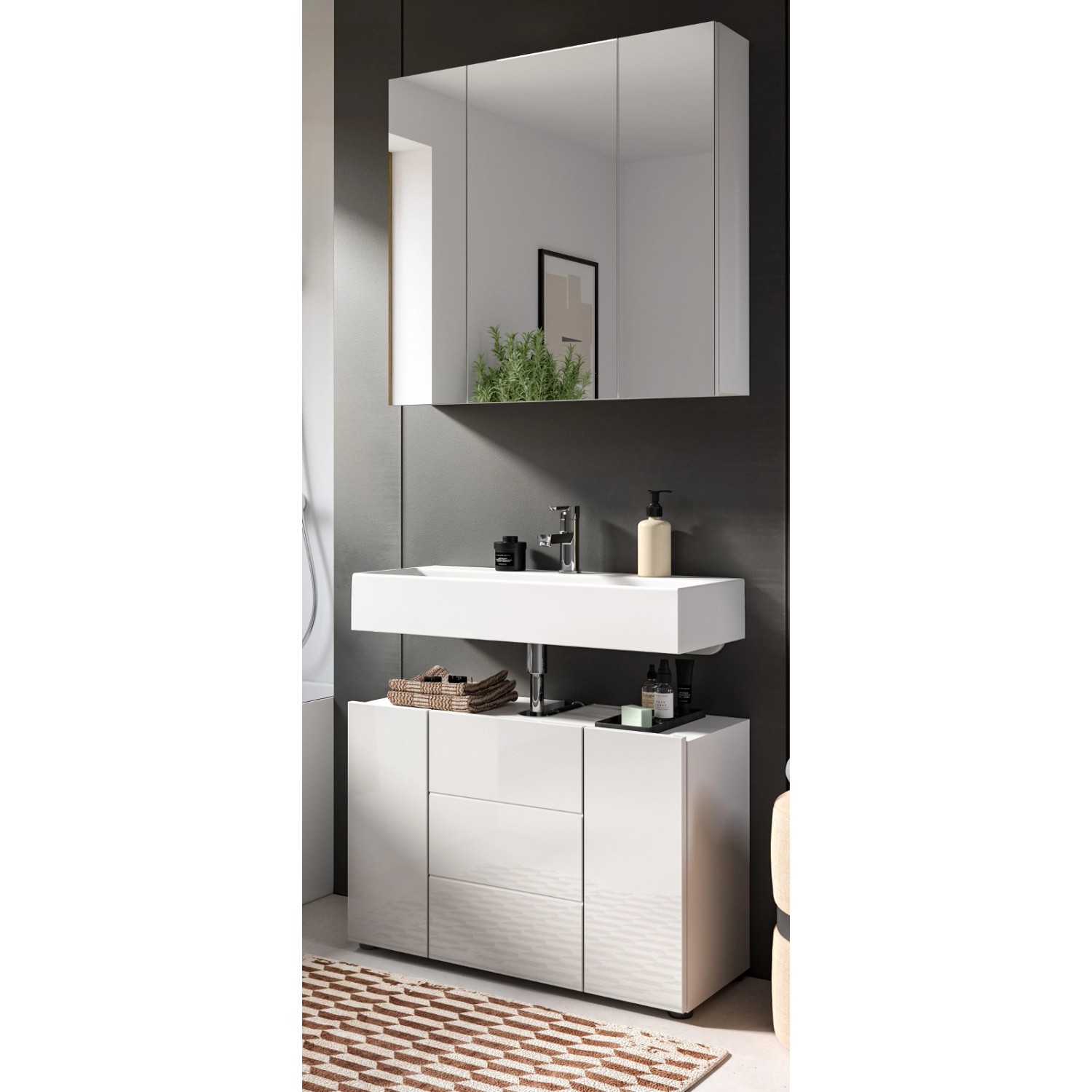 Inn.Furn Badmöbel-Set 2-teilig Weiß Hochglanz 80 x 190 cm Larik günstig online kaufen