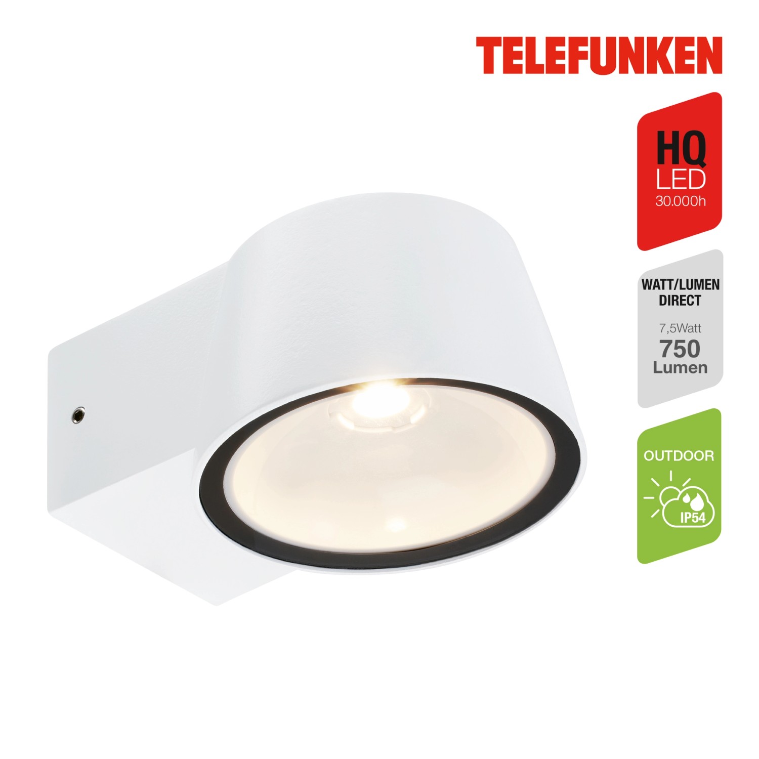 Weiße Telefunken LED-Außenwandleuchte, IP54-Schutz, für den Außenbereich.