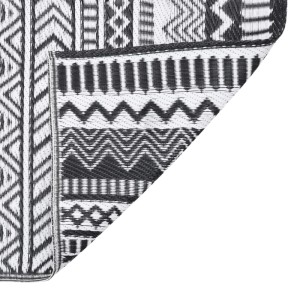 Schwarzer Outdoorteppich (160x230 cm) mit Jacquard-Muster für Terrasse & Balkon.