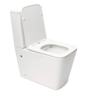 Swiss Aqua Technologies Stand-Kombi-WC mit Spülkasten Eckig Spülrandlos Bodenstehend Wasseranschluss von Vnten SoftClose WC-Sitz Weiß