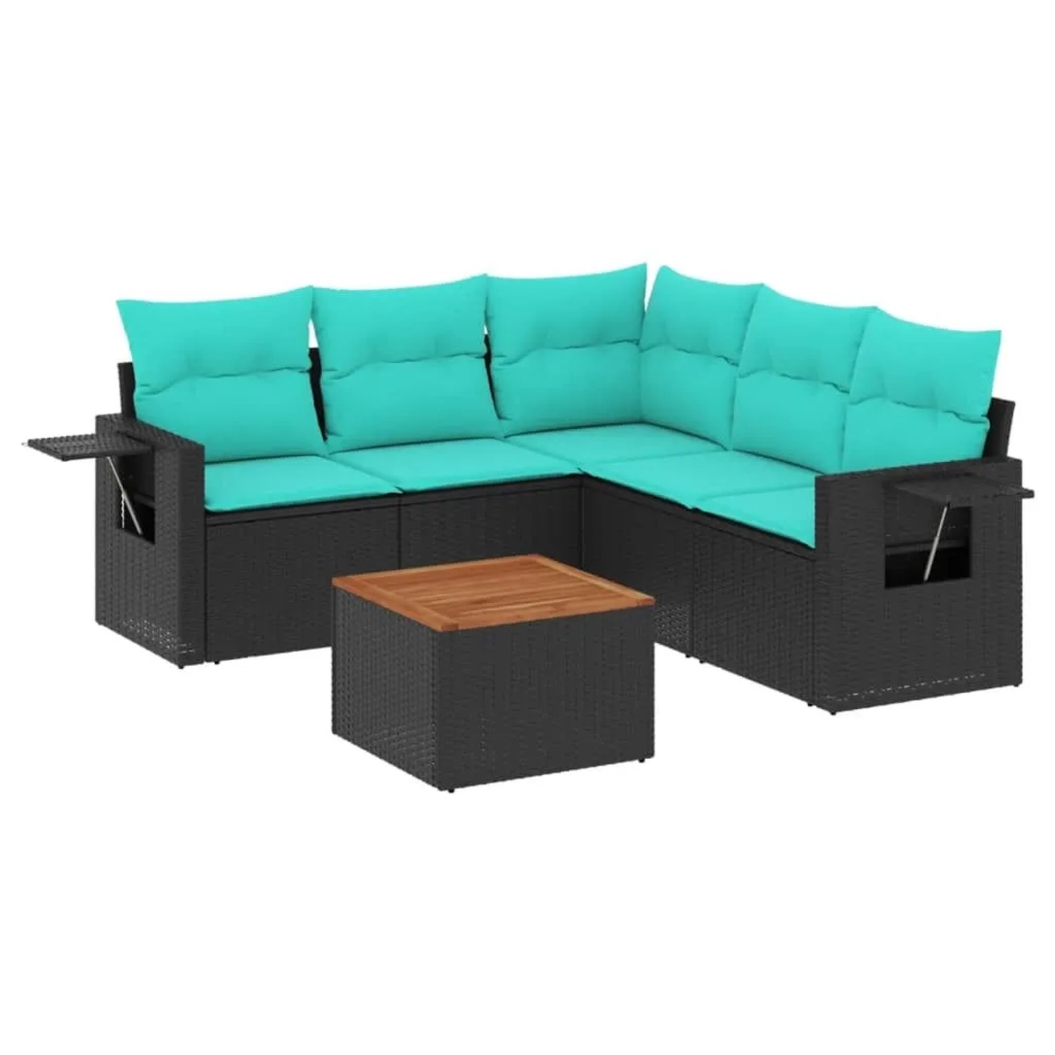 vidaXL 6-Tlg Gartensofa-Set mit Kissen Schwarzes Polyrattan 3224559