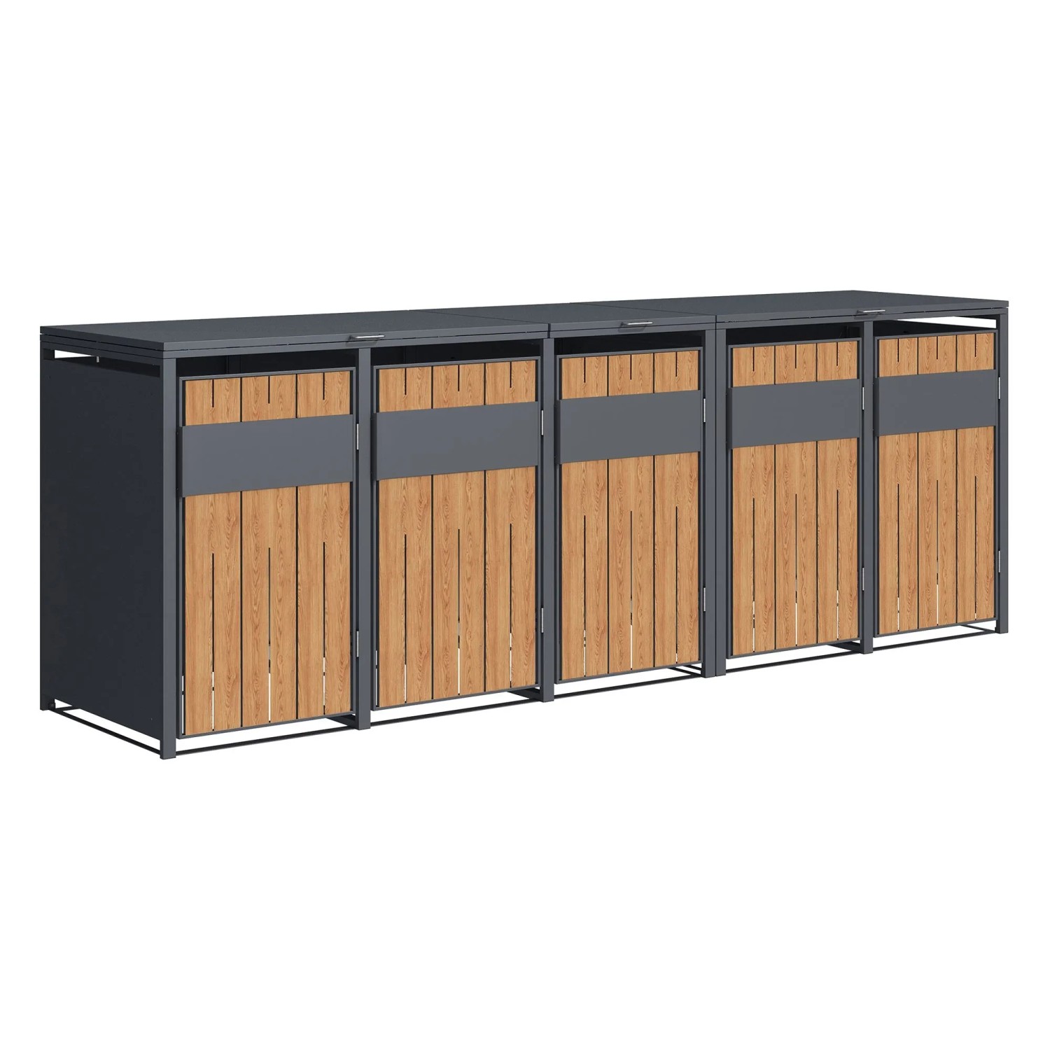 Westmann Mülltonnenbox Varius 5 Anthrazit & Holzoptik 80 cm x 330 cm x 116 cm