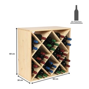 Weinregal Vincellar Mod aus Kiefernholz, Rautenmodul für 30 Flaschen.