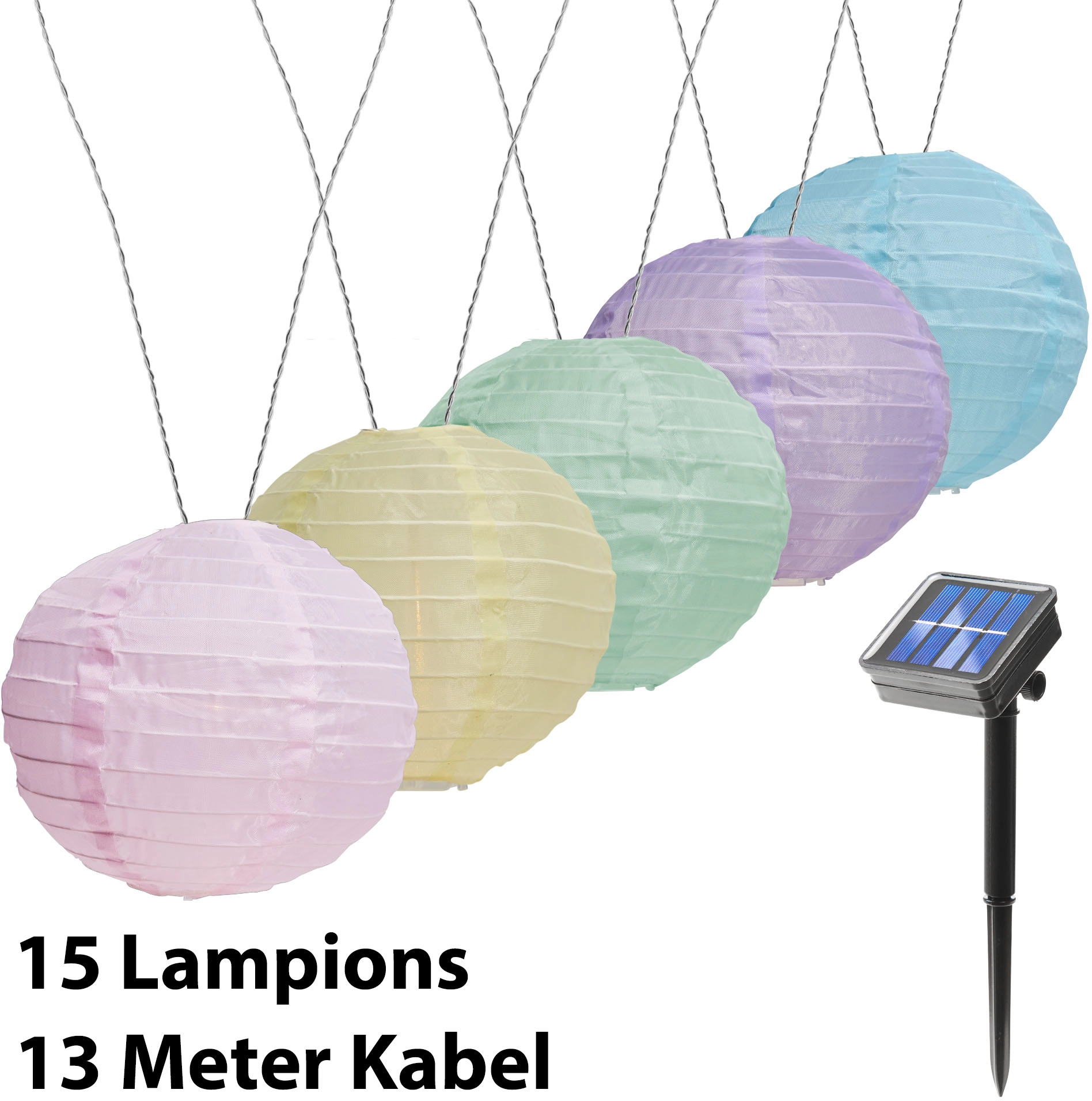 Amare LED-Lichterkette mit 15 XXL-Lampions Ø 15 cm Solarbetrieb Pastell 7 m  kaufen bei OBI