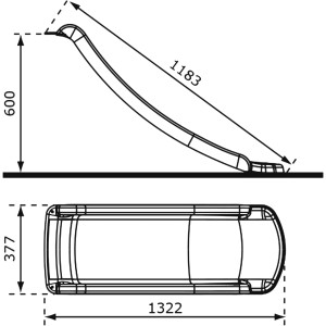 Technische Zeichnung der grauen Axi Sky120 Rutsche, 118,3 x 37,7 cm, für Spielturm.
