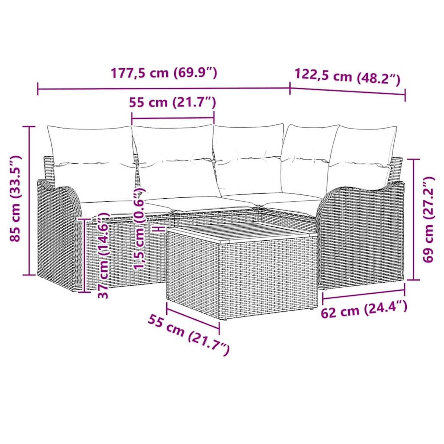 vidaXL Garten-Sofa-Set 5-Tlg Beige Poly Rattan 3347449 günstig online kaufen