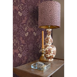ESTAhome Tapete Blumen und Vögel im Jugendstil Aubergineviolett 50 x 900 cm