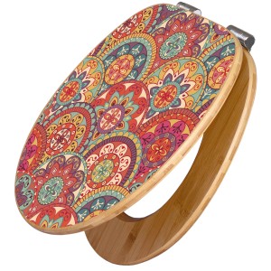 Banjado WC-Sitz aus Bambus mit Rosetten-Motiv und Absenkautomatik. Holz-Klositz für Standard-WCs.