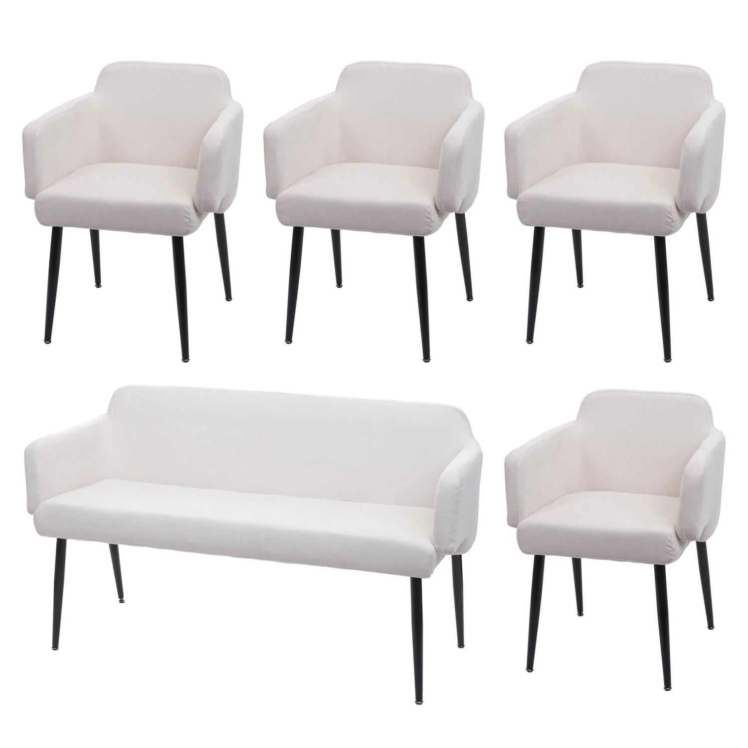 MCW Esszimmer-Set L13 5-teilig 4er-Set Stuhl+Sitzbank Creme-Weiß