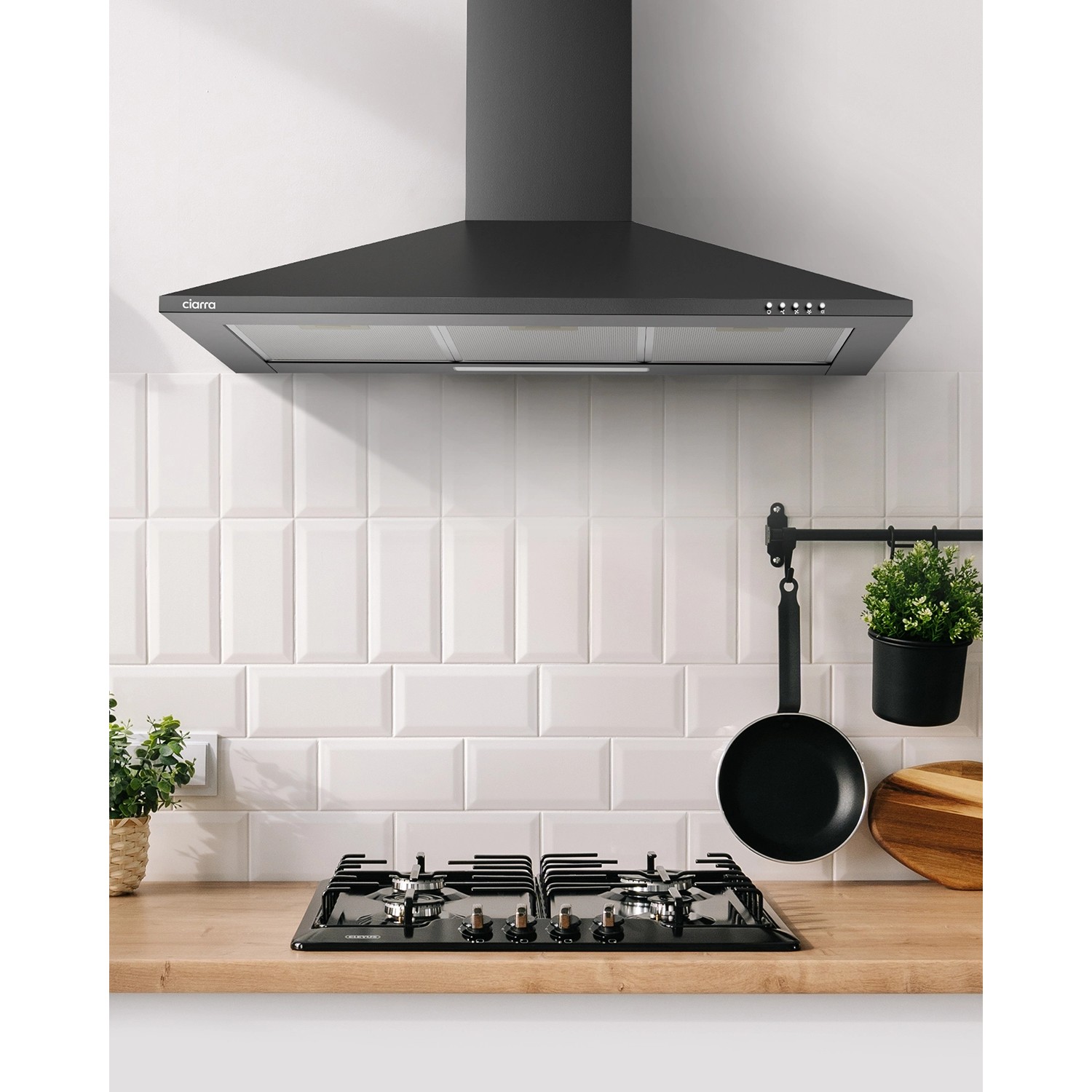 CIARRA Dunstabzugshaube 90cm, A++, 370 m³/h, 3 Stufen, LED, Umluft/Abluft