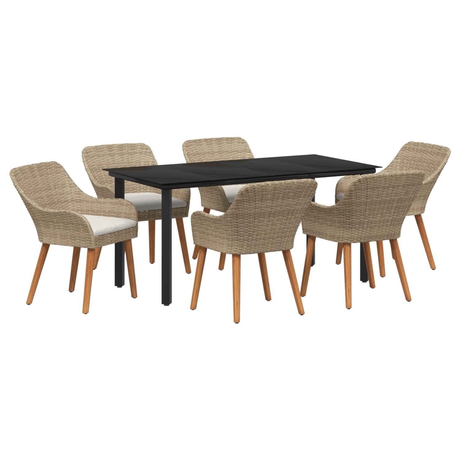 vidaXL 7-Teiliges Garten Esstischset Beige Poly Rattan 3261702 günstig online kaufen