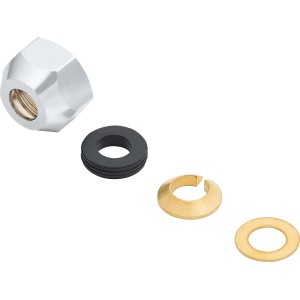 Quetschüberwurfmutter 8 mm mit Dichtungen und Einlegeringen für Quetschverbindungen.