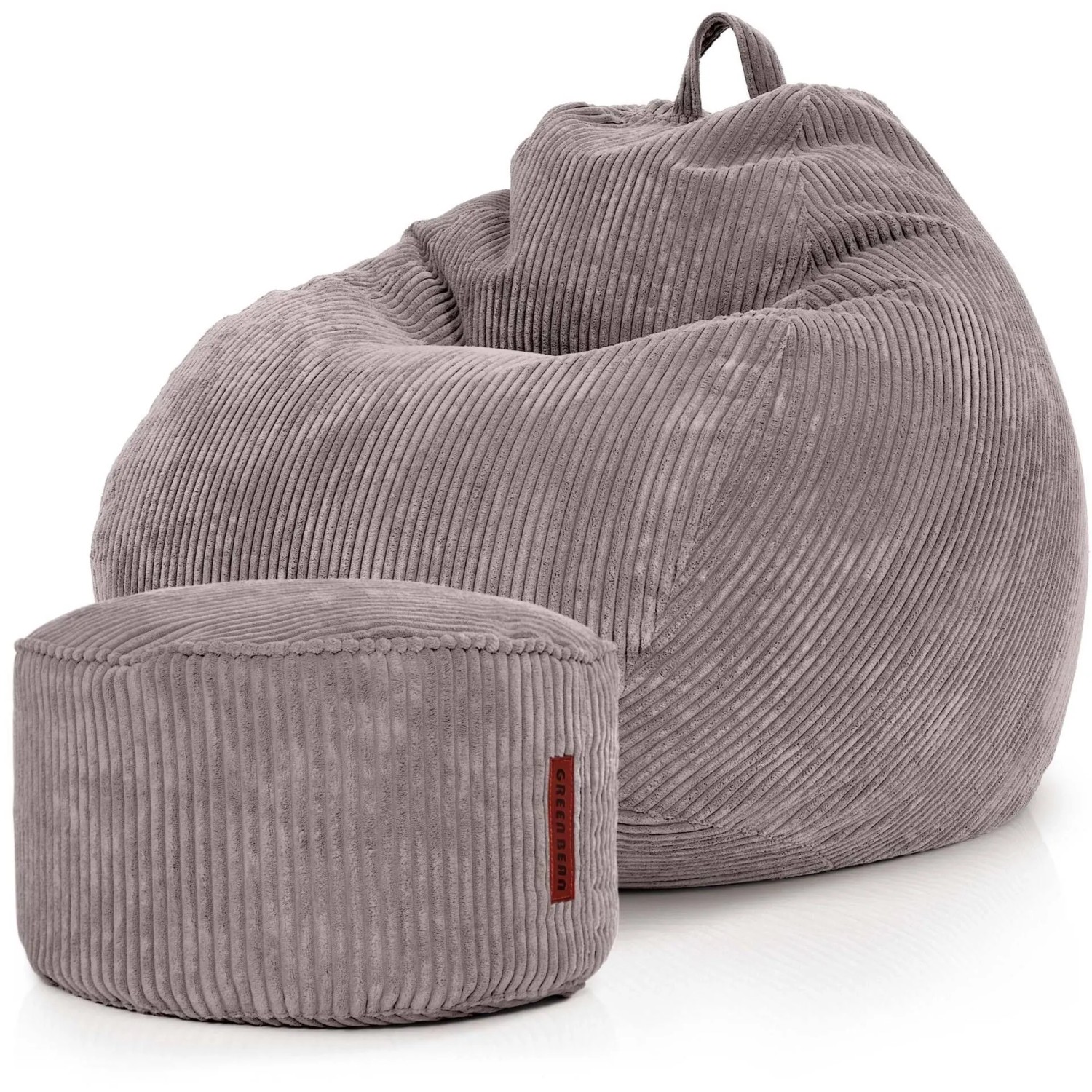Green Bean Sitzpouf 2er Set Scoop + Pouf 90 x 90 x 110 cm Cord Waschbarer Bezug Grau
