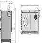 Technische Zeichnung Justus Küchenofen Rustico 90 2.0 Speckstein Schwarz 7 kW mit Maßen.