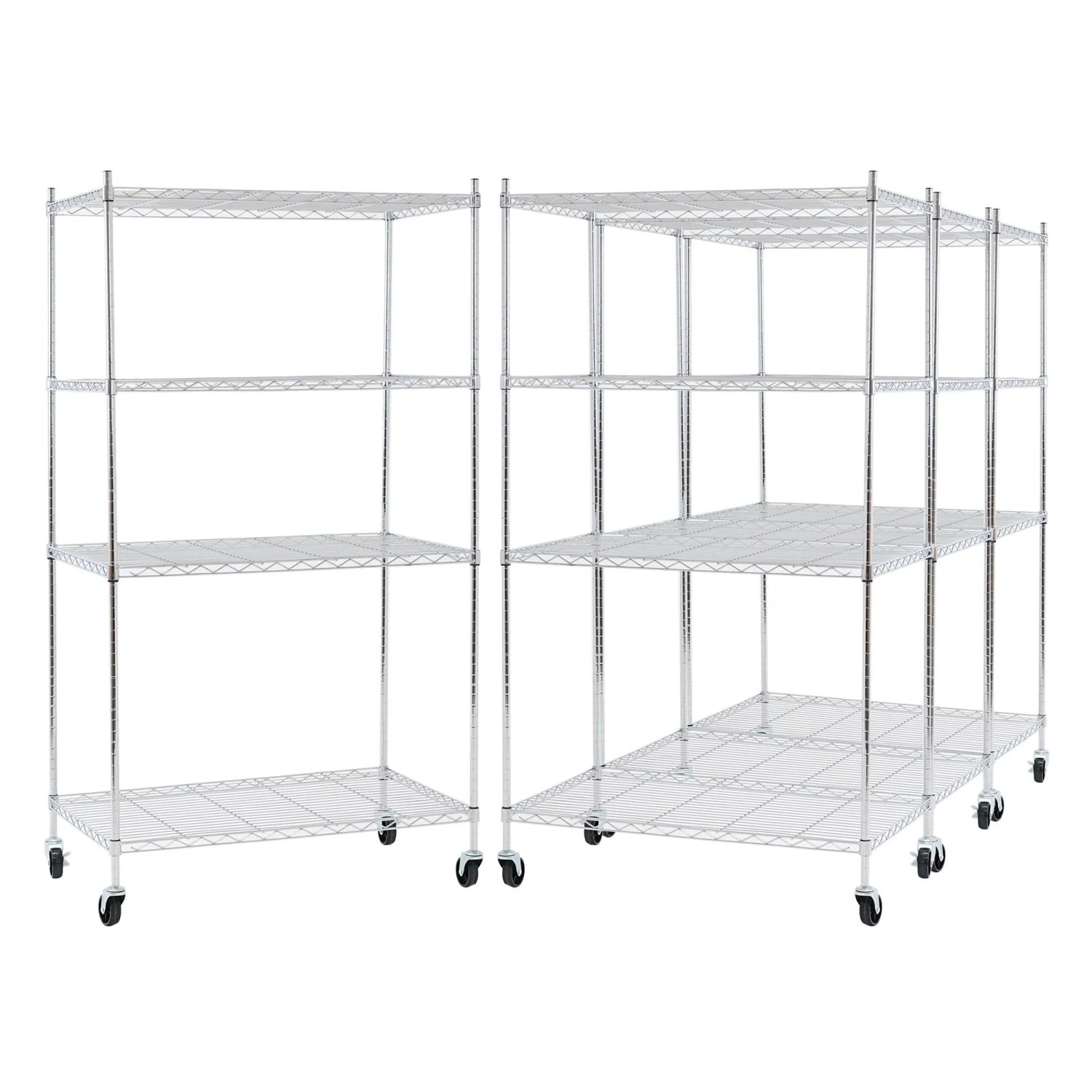 PROREGAL Mega Deal 4X Gitterregal HADES Mit Rollen & 4 Gitterböden Metall 160x90x60cm Fachlast 75kg Metallregal Chrom  Silber Küchenregal Aufbewahrung