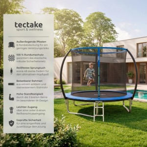 Tectake Trampolin Jumpy Ø 244 cm  Gs Zertifiziert Mit Sicherheitsnetz  260 x 260 x 250 cm Schwarz Blau