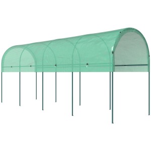 Grünes Furnicato Foliengewächshaus mit Bogendach, 400x120x170cm, für den winterfesten Anbau.