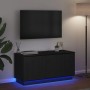 Schwarzer TV-Schrank in Eichen-Optik mit LED-Beleuchtung, 100x38x49 cm.
