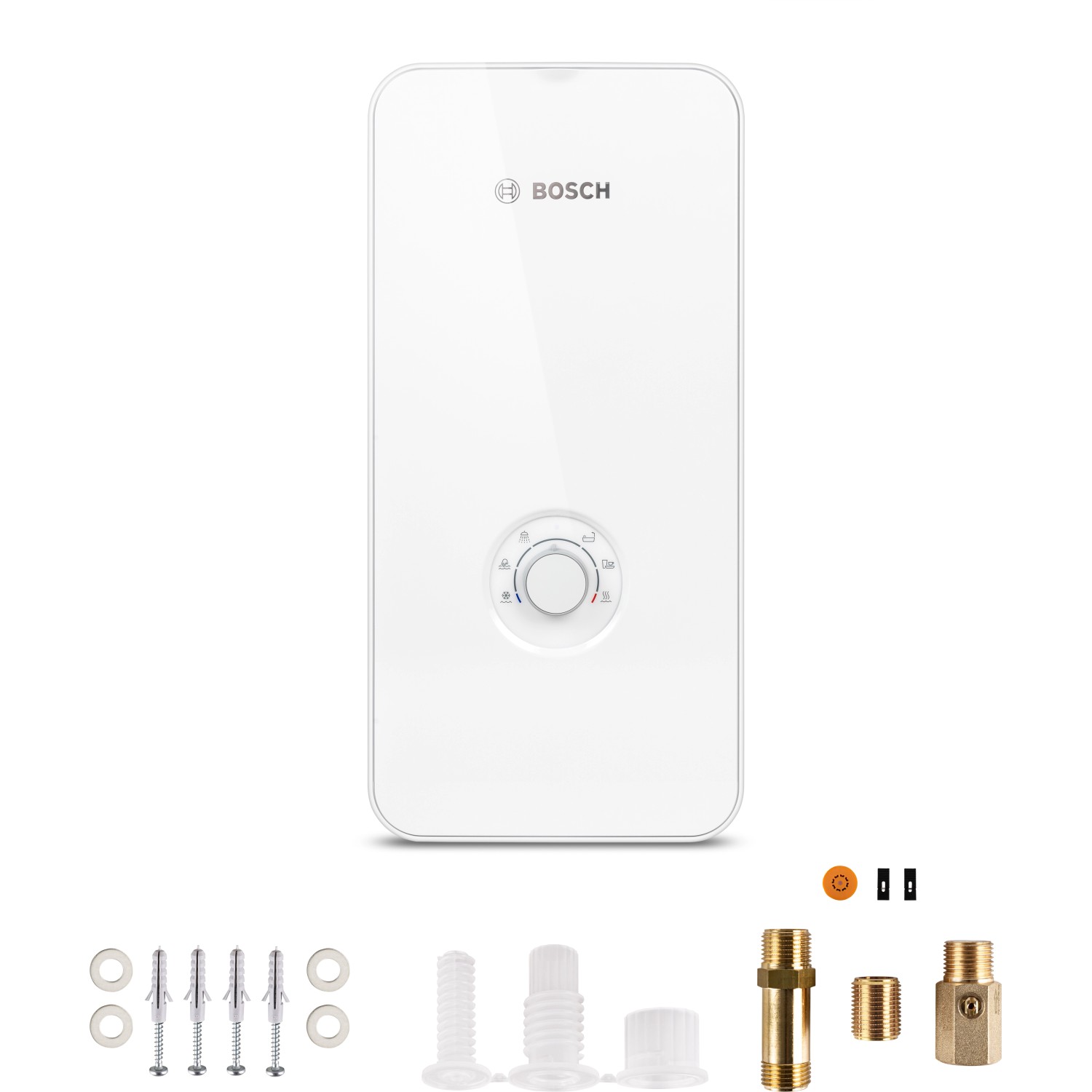 Bosch Durchlauferhitzer Tronic Comfort Plus mit Zubehör für die Installation.