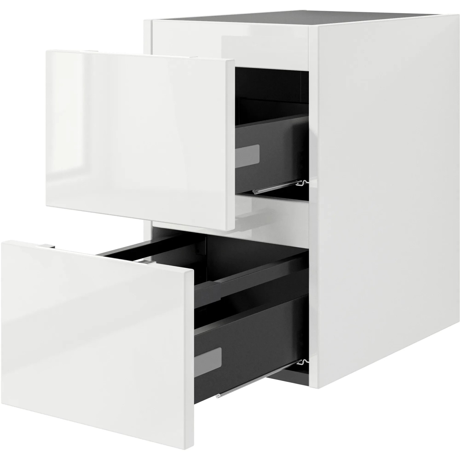 Pelipal Waschbeckenunterschrank Serie 4035, weiß glänzend, mit zwei offenen Schubladen.