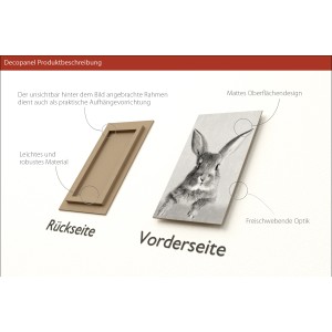 Pro Art Dekopanel Rabbit, 30x15cm: Vorder- und Rückseite des Bildes mit Hasenmotiv.