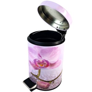 SANILO Kosmetikeimer Blooming, offener Bad-Mülleimer mit Orchideen-Motiv.