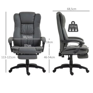Dunkelgrauer Vinsetto Bürostuhl aus Kunstleder mit Fußstütze und Massagefunktion. Ergonomisches Design, 120 kg Belastbarkeit.