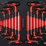 Mephisto Pfeifenkopfschlüssel-Satz im Werkzeugwagen: Diverse Größen, rot-schwarze Griffe.