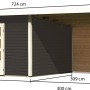 Karibu Holz-Gartenhaus Karlskoga 4, terragrau, mit Pultdach und Anbau. Abmessungen: 365x305 cm.