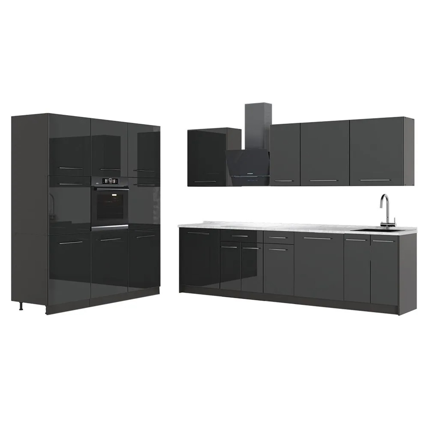 Vicco Küchenzeile Fame-Line Anthrazit Hochglanz/Anthrazit 460 x 207 AP Marmor Art Nr 63757