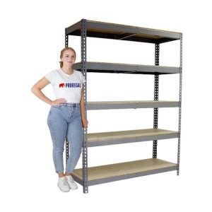 Graues PROREGAL Schwerlastregal Big Wood Yeti Five mit 5 Böden, 200x180x45 cm, Fachlast 400 kg.