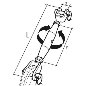 Technische Zeichnung: Conacord Wantenspanner, V4A Stahl, 180 mm Länge, mit Maßangaben.