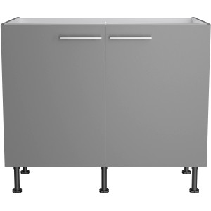 Optifit Spülenunterschrank Mats825, 100 cm, Basaltgrau mit zwei Türen und Edelstahlgriffen.