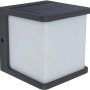 Anthrazitfarbene Lutec LED Solar Wandleuchte Doblo, kubische Form, mit integriertem Solarpanel.