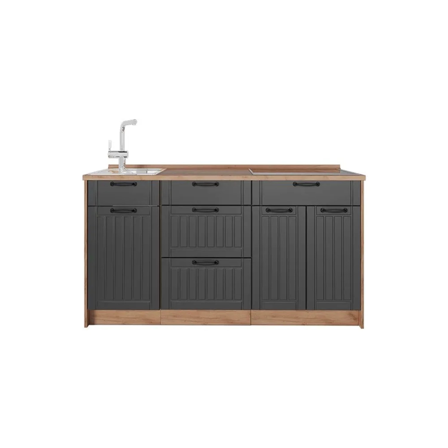 Vicco Küchenblock Fame-Line Dunkelgrau 150 x 82 AP Eiche Art Nr 65412