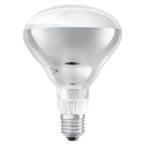 Ledvance Infrared-Leuchtmittel BR40 E27, klare Reflektorlampe mit silberner Beschichtung und Schraubsockel.
