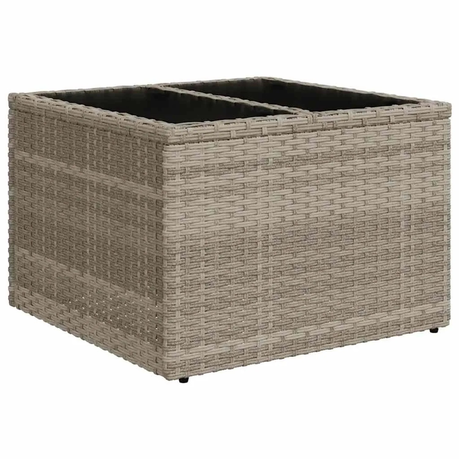 Hellgrauer vidaXL Gartenmöbel-Hocker aus Polyrattan mit Stauraum für Kissen.