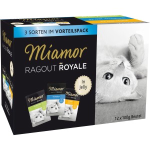 Miamor Royal in Jelly Katzenfutter, 12x100g Pack mit Huhn, Thunfisch und Kaninchen.