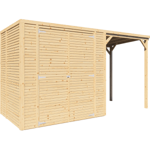Bertilo Holz-Gartenhaus Box 2 Plus Natur mit Anbau, aus FSC®-zertifiziertem Holz.