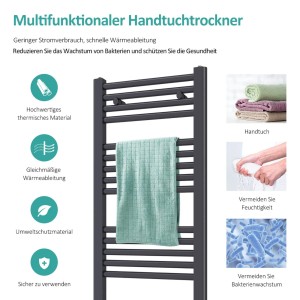 Emke Badheizkörper Handtuchwärmer, anthrazit, mit Handtuch. Heizkörper für Bad und Handtücher.
