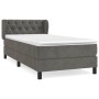 Dunkelgraues Boxspringbett 80x200 cm mit Samtbezug, inklusive Matratze und Topper.