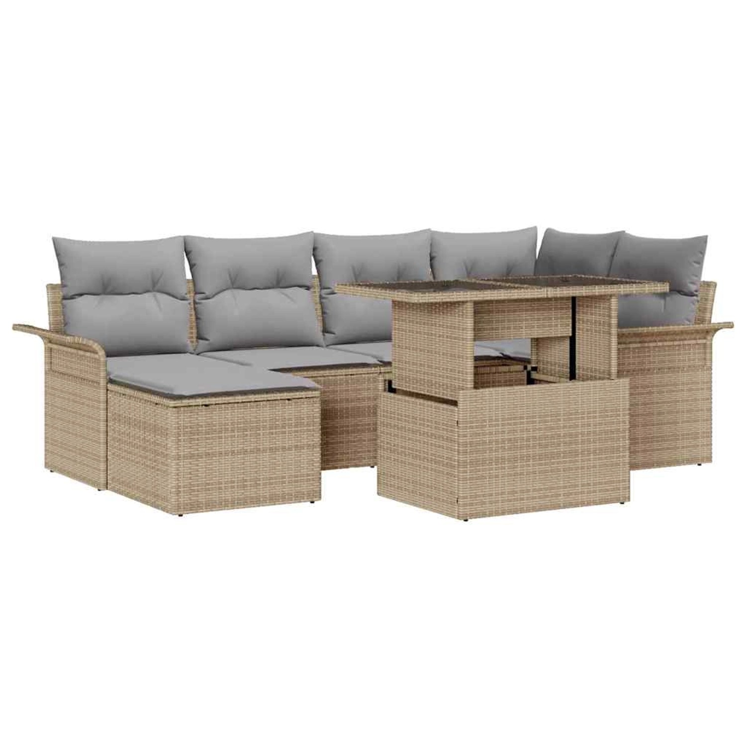 vidaXL Garten-Sofa-Set mit Kissen 7-Tlg Beige Poly Rattan 3348316 günstig online kaufen