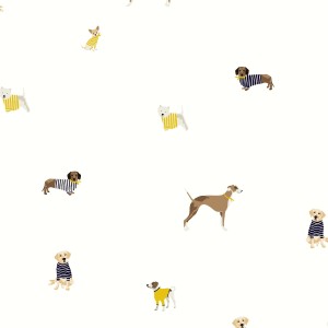 Joules Vliestapete Harbour Dogs: Cremefarbene Fototapete mit Hunde-Motiven.