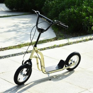 HOMCOM Kinderroller Kickboard mit Luftreifen, beige. Cityroller mit verstellbarer Höhe und Bremse.