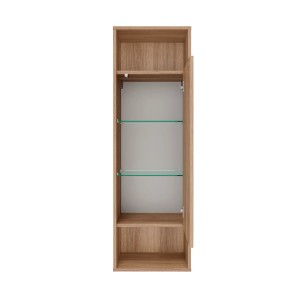 Fackelmann High-Midischrank Vita Summer Oak, 40,2x125,7x32 cm, mit Tür, zwei Glasböden und offenen Fächern.