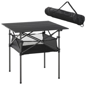 Outsunny Campingtisch aus Aluminium und Stahl, schwarz, mit Netzablage und Tragetasche. Ideal für Outdoor.