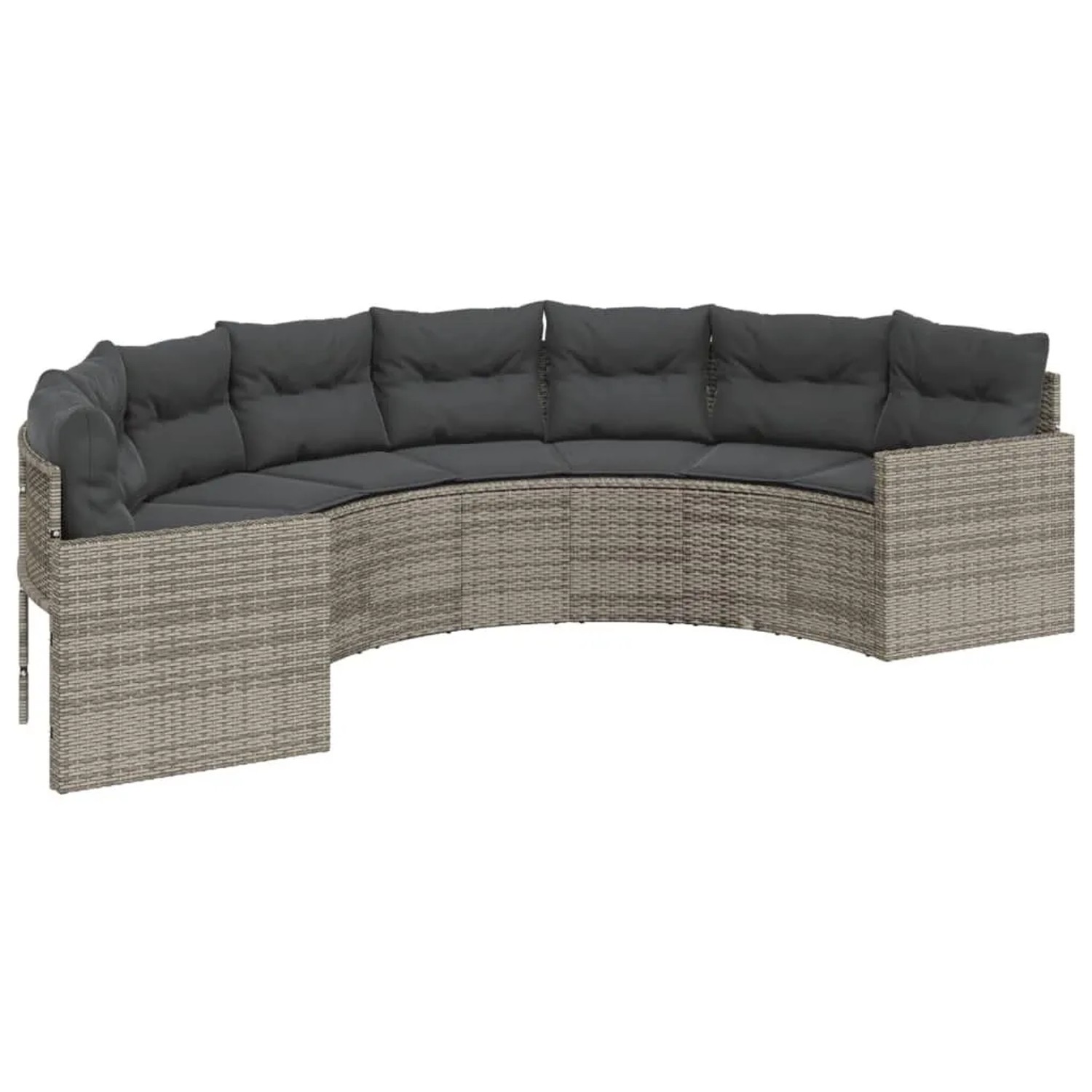 vidaXL Gartensofa mit Kissen Halbrund Grau Poly Rattan 3318514