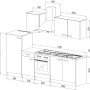 Skizze der Respekta Küchenzeile KB270ENWP, 270 cm, Weiß/Eiche, mit Elektrogeräten und Spüle.
