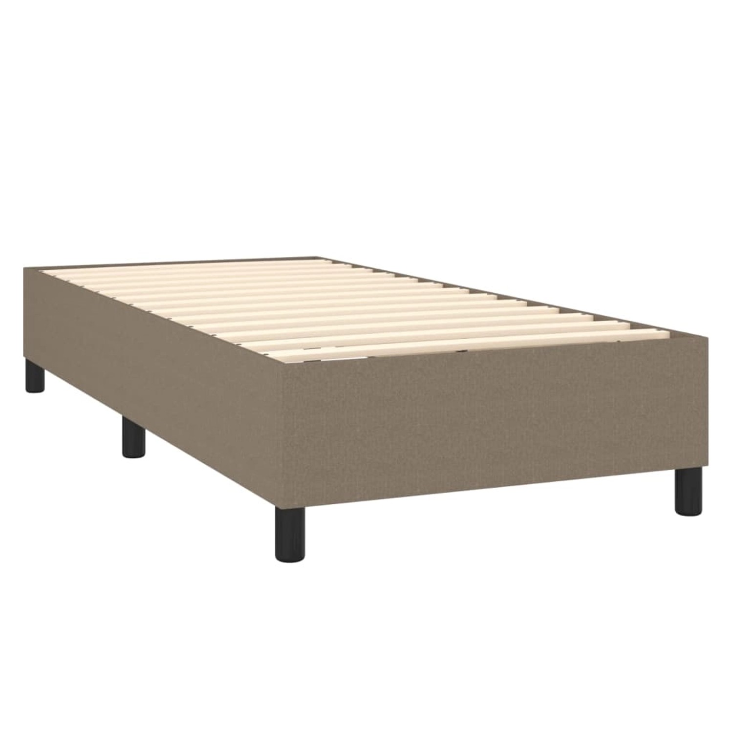 vidaXL Boxspringbett 100x200 cm, taupefarben, Stoffbezug. Bettrahmen mit Lattenrost und schwarzen Füßen.